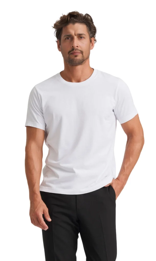 White Round Neck T-Shirt for Men