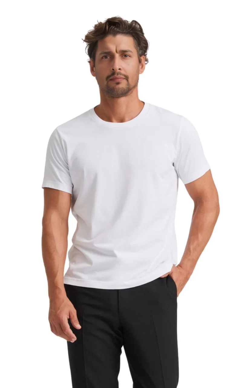White Round Neck T-Shirt for Men